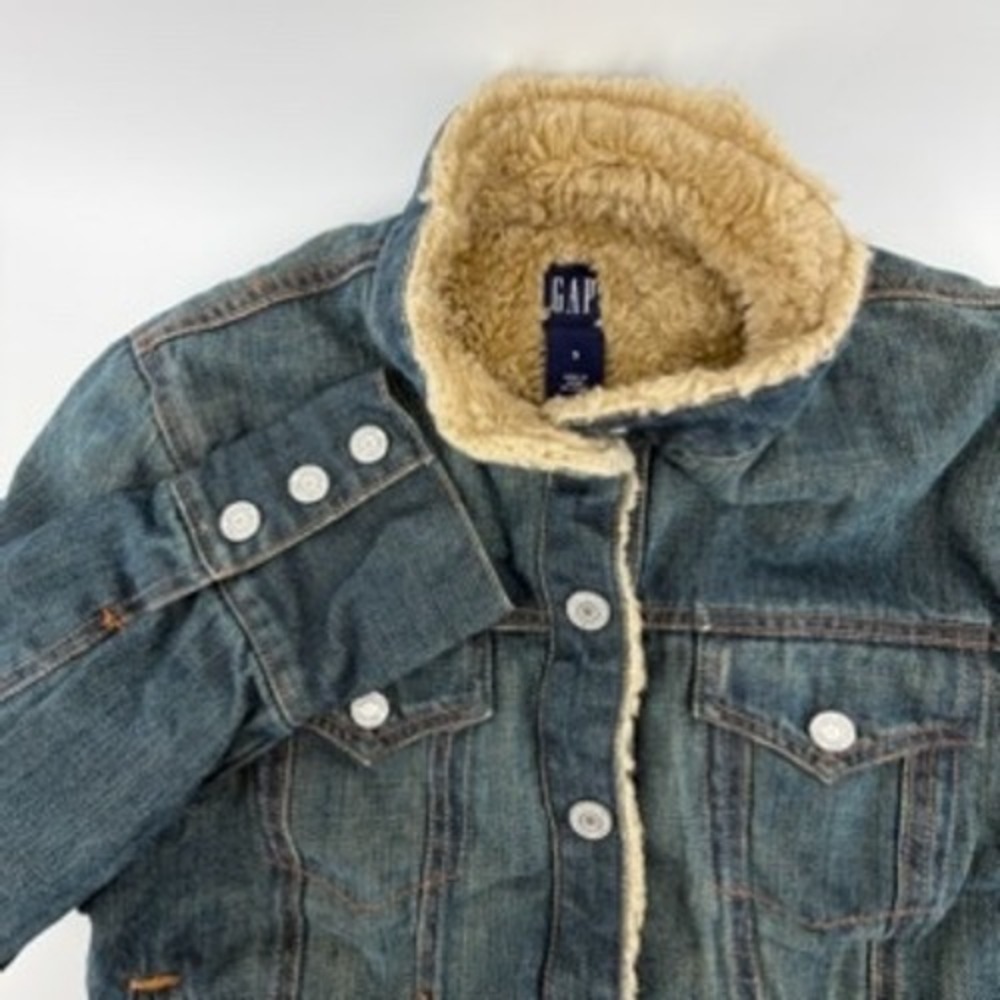 GAP Vintage Sherpa Lined Denim Jacket Blue‎ Jean Trucker Coat Size S